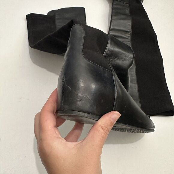 Stuart Weitzman Womens 7.5 M Black 50/50 Hidden Wedge Knee High Leather Boots - Picture 3 of 16
